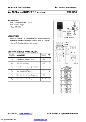 2SK1453 Datasheet PDF Inchange Semiconductor