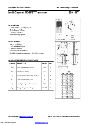 2SK1667 Datasheet PDF Inchange Semiconductor