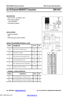 2SK1941 Datasheet PDF Inchange Semiconductor