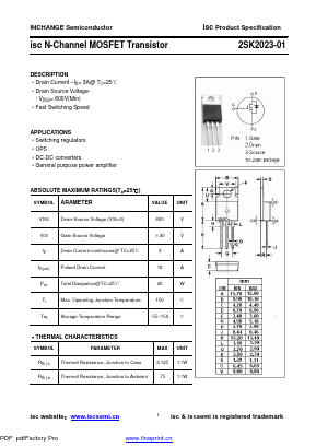 2SK2023-01 Datasheet PDF Inchange Semiconductor