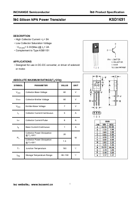 KSD1691 Datasheet PDF Inchange Semiconductor