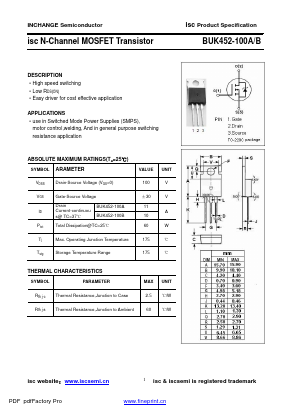 BUK452-100A Datasheet PDF Inchange Semiconductor