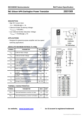 D1509 Datasheet PDF Inchange Semiconductor