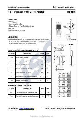 IRF520 Datasheet PDF Inchange Semiconductor
