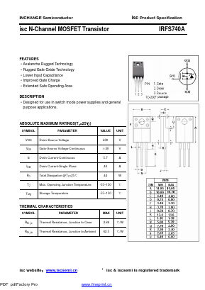 IRFS740A Datasheet PDF Inchange Semiconductor