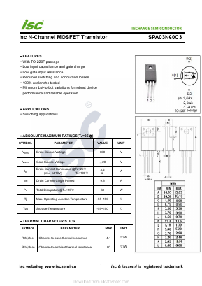SPA03N60C3 Datasheet PDF Inchange Semiconductor