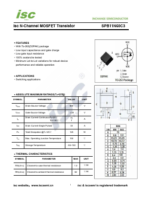 SPB11N60C3 Datasheet PDF Inchange Semiconductor