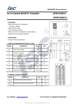 SPW12N50C3 Datasheet PDF Inchange Semiconductor