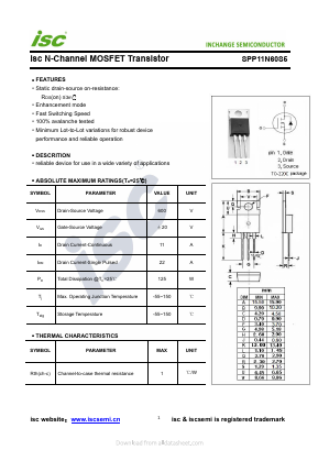SPP11N60S5 Datasheet PDF Inchange Semiconductor