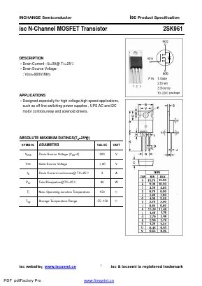 2SK961 Datasheet PDF Inchange Semiconductor