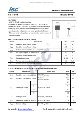 BTA10-800B Datasheet PDF Inchange Semiconductor