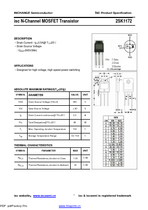 2SK1172 Datasheet PDF Inchange Semiconductor