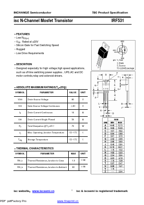 IRF531 Datasheet PDF Inchange Semiconductor