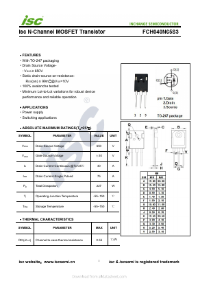 FCH040N65S3 Datasheet PDF Inchange Semiconductor