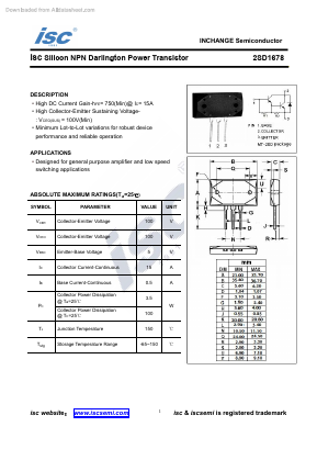 D1678 Datasheet PDF Inchange Semiconductor