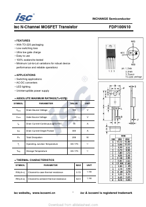 FDP100N10 Datasheet PDF Inchange Semiconductor