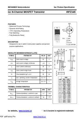 IRFZ34N Datasheet PDF Inchange Semiconductor