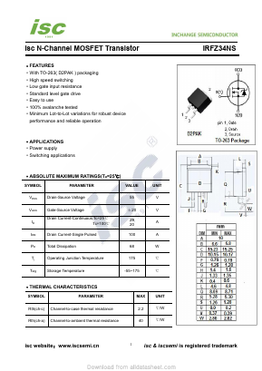 IRFZ34NS Datasheet PDF Inchange Semiconductor
