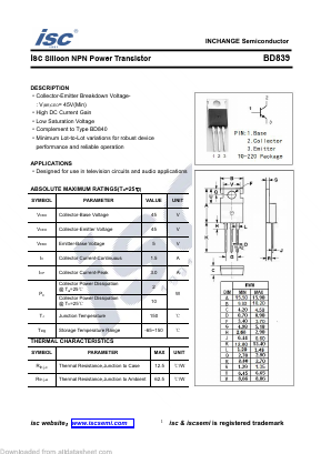 BD839 Datasheet PDF Inchange Semiconductor