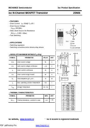 25N06 Datasheet PDF Inchange Semiconductor