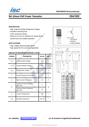A1822 Datasheet PDF Inchange Semiconductor
