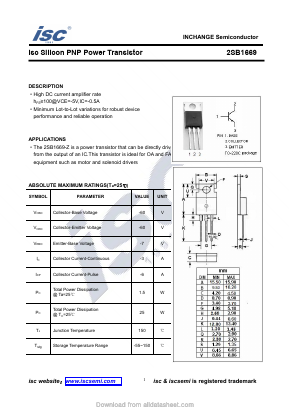 2SB1669 Datasheet PDF Inchange Semiconductor