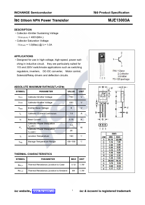 MJE13003A Datasheet PDF Inchange Semiconductor