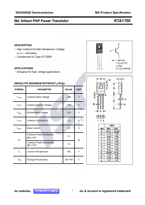 KTA1700 Datasheet PDF Inchange Semiconductor