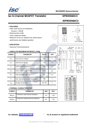 SPW35N60C3 Datasheet PDF Inchange Semiconductor