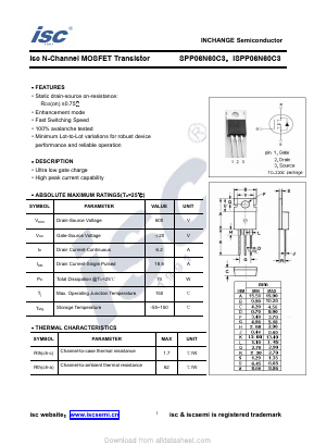SPP06N60C3 Datasheet PDF Inchange Semiconductor