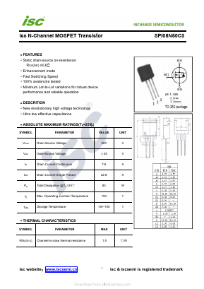 SPI08N50C3 Datasheet PDF Inchange Semiconductor