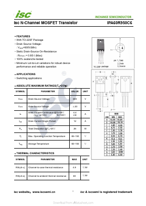 IPA60R950C6 Datasheet PDF Inchange Semiconductor