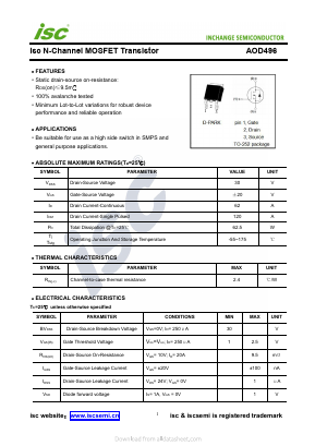 AOD496 Datasheet PDF Inchange Semiconductor
