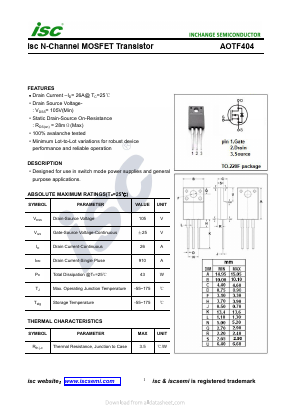 AOTF404 Datasheet PDF Inchange Semiconductor