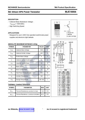 MJE18004 Datasheet PDF Inchange Semiconductor