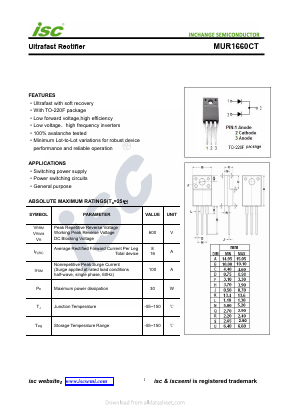 MUR1660CT Datasheet PDF Inchange Semiconductor