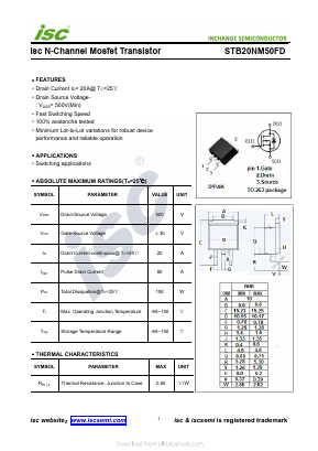 STB20NM50FD Datasheet PDF Inchange Semiconductor