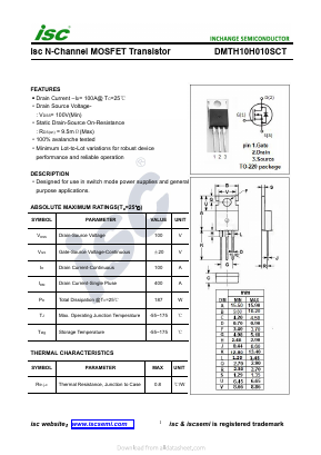 DMTH10H010SCT Datasheet PDF Inchange Semiconductor