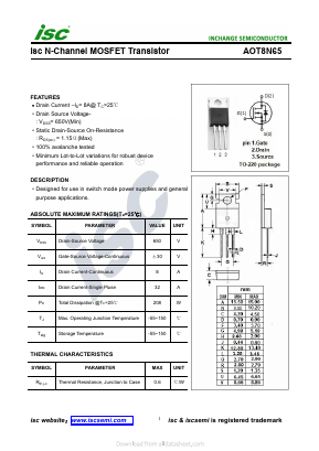AOT8N65 Datasheet PDF Inchange Semiconductor