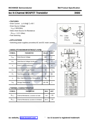 3N80 Datasheet PDF Inchange Semiconductor
