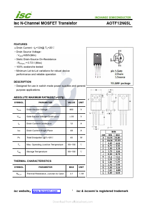 AOTF12N65L Datasheet PDF Inchange Semiconductor