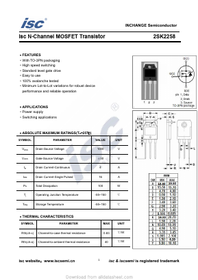 2SK2258 Datasheet PDF Inchange Semiconductor