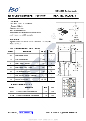 IRLR7833 Datasheet PDF Inchange Semiconductor