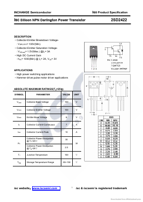 2SD2422 Datasheet PDF Inchange Semiconductor