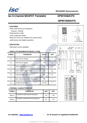 SPW15N60CFD Datasheet PDF Inchange Semiconductor