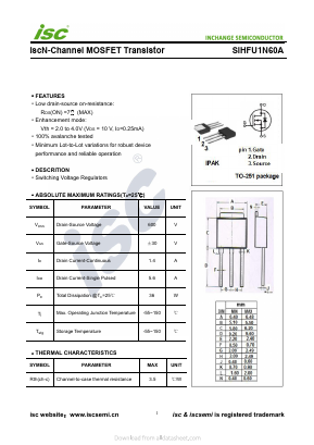 SIHFU1N60A Datasheet PDF Inchange Semiconductor