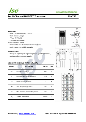 K783 Datasheet PDF Inchange Semiconductor