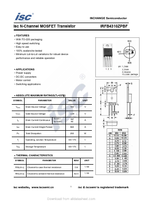 IRFB4310ZPBF Datasheet PDF Inchange Semiconductor
