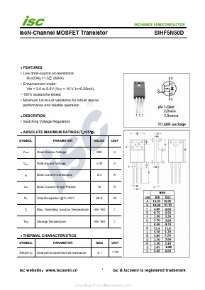 SIHF5N50D Datasheet PDF Inchange Semiconductor
