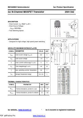 2SK1342 Datasheet PDF Inchange Semiconductor